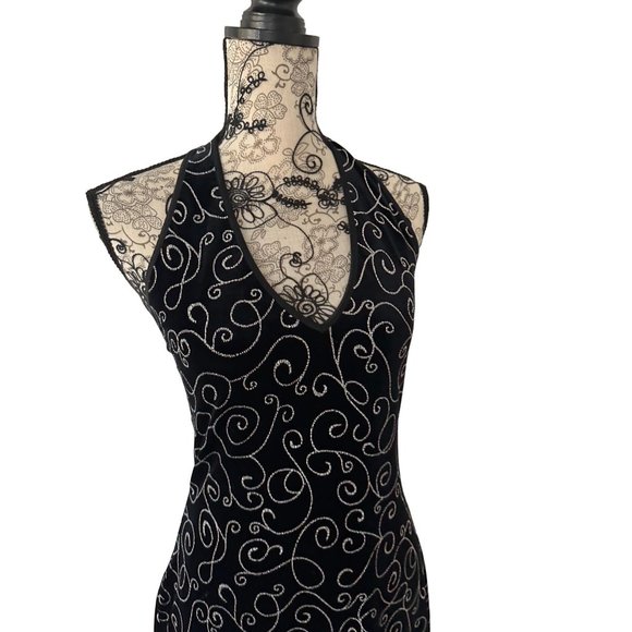ALEXIA ADMOR Black Patterned Stretch Halter Gown Size Large - Picture 5 of 7